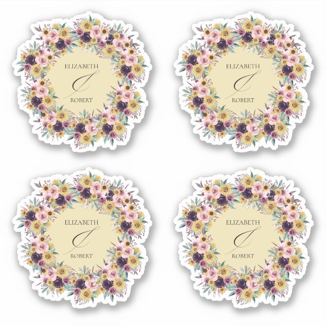 Elegante Boho Sonnenblume Rustikale Hochzeit im He Aufkleber (Vorderseite)