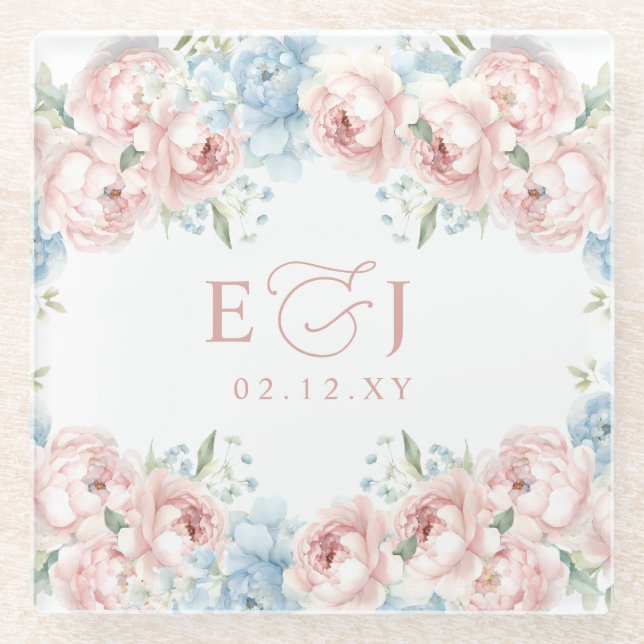 Elegante Boho Summer Blush Blumenhochzeit Glasuntersetzer (Vorderseite)