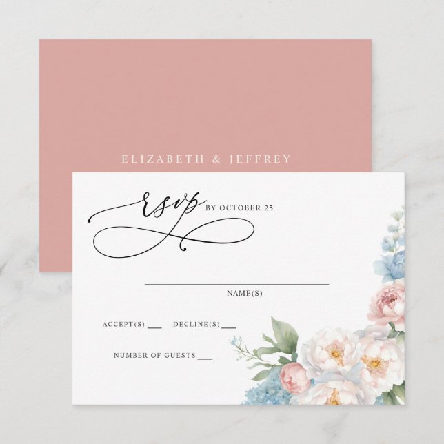 Elegante Boho Summer Blush Blumenhochzeit RSVP Karte (Vorne/Hinten)