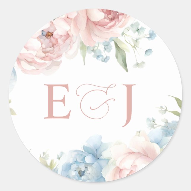 Elegante Boho Summer Blush Blumenhochzeit Runder Aufkleber (Vorderseite)