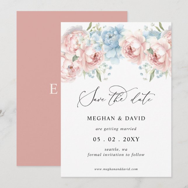 Elegante Boho Summer Blush Blumenhochzeit Save The Date (Vorne/Hinten)