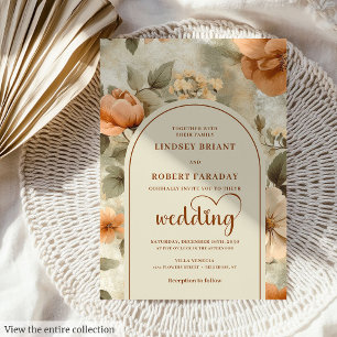 Elegante Boho-Terrakotta-Sage-Blumen-Hochzeitseinl Einladung
