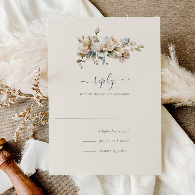 Elegante Boho Vintage botanische Hochzeit RSVP Karte (Von Creator hochgeladen)