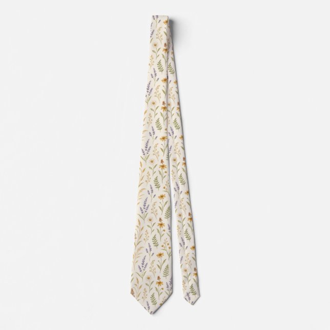 Elegante Boho Wasserfarbe Wildblume Floral Krawatte (Vorderseite)