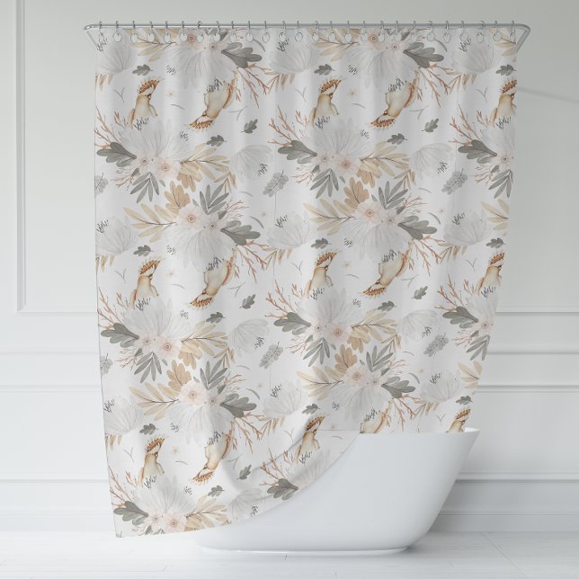 Elegante Boho Wasserfarben Blume & Vögel Duschvorhang (Elegant Boho Watercolor flowers & Birds Shower Curtain)