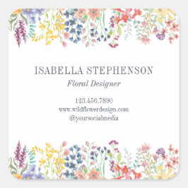 Elegante Boho Wasserfarben Wildblume Quadratischer Aufkleber
