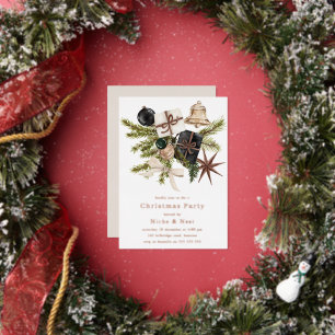Elegante Boho-Weihnachtsfeier in Roségold Folieneinladung