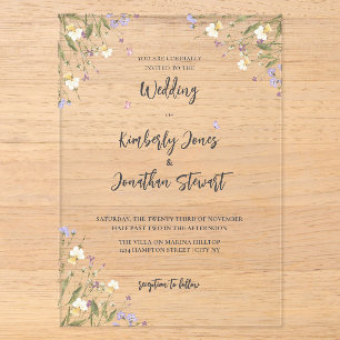 Elegante Boho-Whimsical-Wildblumen-Hochzeit Acryleinladungen