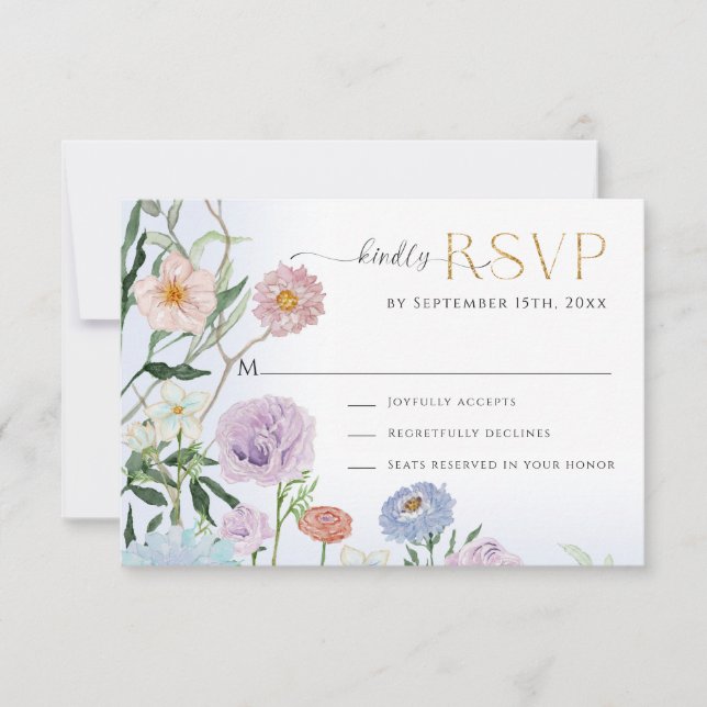 Elegante BOHO Wildblume Floral RSVP Karte (Vorderseite)
