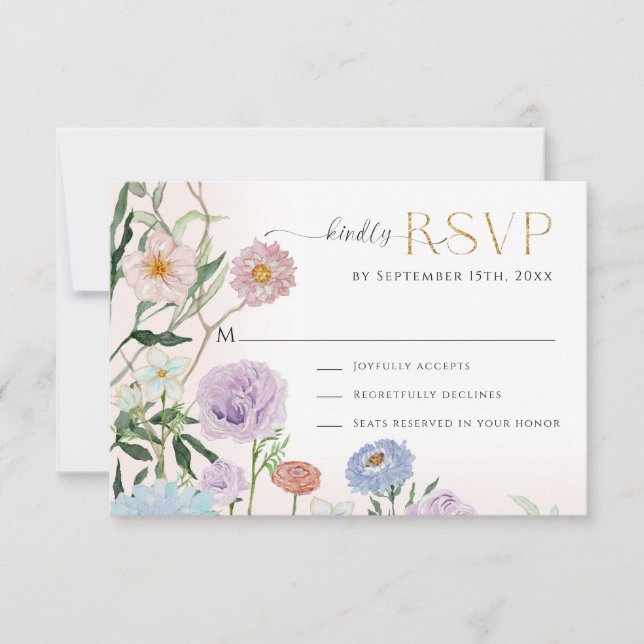 Elegante BOHO Wildblume Floral Wasserfarbe Rosa RSVP Karte (Vorderseite)