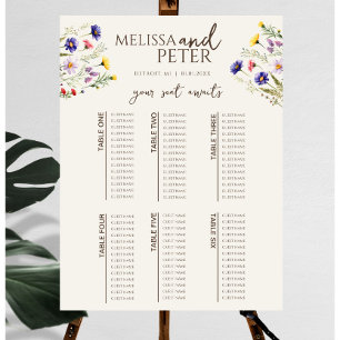 Elegante Boho Wildblume Hochzeitsstichtabelle Poster