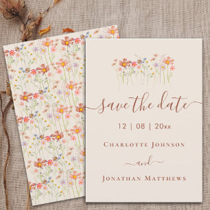 Elegante Boho-Wildblumenwiese-Hochzeit Save The Date