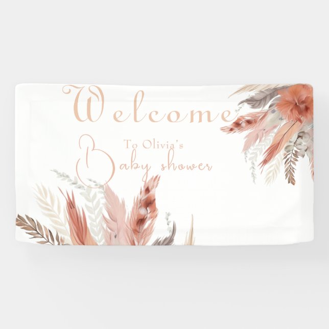 Elegante BohoPampas-Gras-Babydusche Banner (Horizontal)