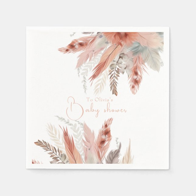 Elegante BohoPampas-Gras-Babydusche Serviette (Vorderseite)