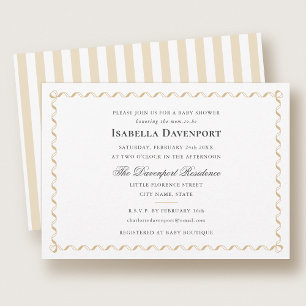 Elegante Bonbonstreifen-Babyparty Gold Einladung