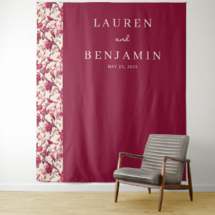 Elegante borde mit marineblauen Blumen Wandteppich