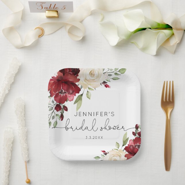 Elegante Bordeaux Hochzeit im Herbst Napkins Pappteller (Hochzeit)