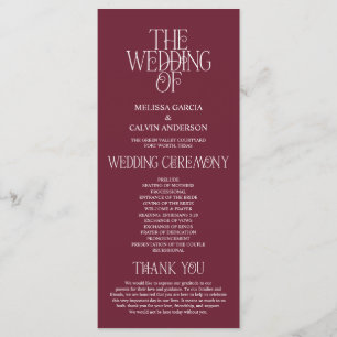 Elegante Bordeaux-Wein-Typografie Hochzeitsprogram Programm