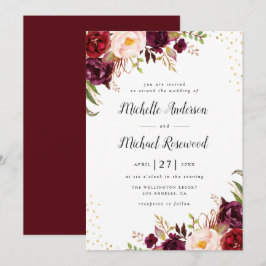 elegante, bordeauxfarbene Hochzeitseinladung Einladung