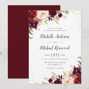 elegante, bordeauxfarbene Hochzeitseinladung Einladung