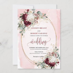 Elegante bordeauxfarbene Rose Hochzeit lädt ein Einladung