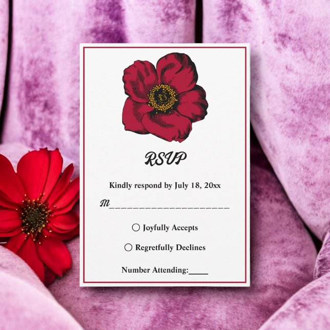 Elegante bordeauxfarbene rote Rose Romantische Blu RSVP Karte (Von Creator hochgeladen)