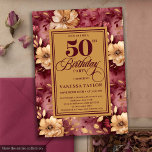 Elegante bordeauxrote goldene Rose 50. Geburtstag Einladung<br><div class="desc">✅ Für passende Artikel suchen Sie 26-50 in meinen Sammlungen ✅ feiern Sie einen Meilenstein in der Stilrichtung mit dieser luxuriösen 50. Geburtstagseinladung mit Bordeaux, Rose, Maroon und tiefgründigen rote Rosen mit eleganten goldenen Blätter. Das boho blumenfarbene Aquarell-Design verbindet romantische Blütenfarben mit reichhaltigem Marsala und Merlot-Tönen und eignet sich somit...</div>
