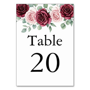 Elegante bordeauxrote Rosen-Aquarell-Botanical-Hoc Tischnummer