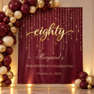 Elegante bordeauxrote und goldene Kulisse zum 80. Wandteppich