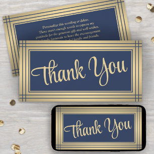 Elegante Border Navy- und Gold-Schrift Danksagungs Ankündigung