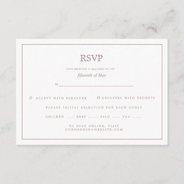 Elegante Border Rose Gold Wedding RSVP Begleitkarte (Vorderseite)