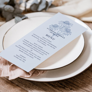 Elegante Botanical Dusty Blue Wedding Menu Card Einladung