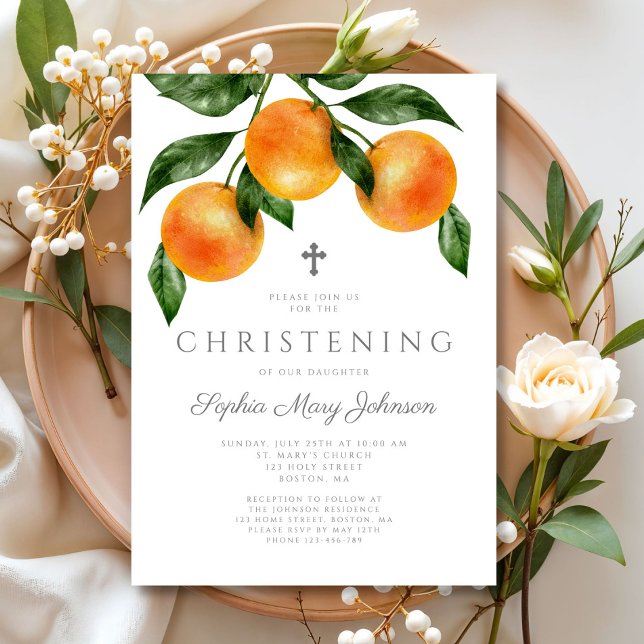 Elegante Botanical Girl Christening Einladung (Elegant Botanical Girl Christening Invitation)