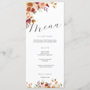 Elégante Botanique Automne Florale Menu Mariage