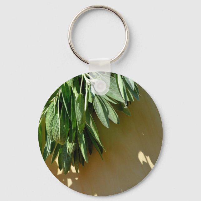 Elegante botanisch-grüne Kräuter Blätter Salbei Schlüsselanhänger (Vorderseite)