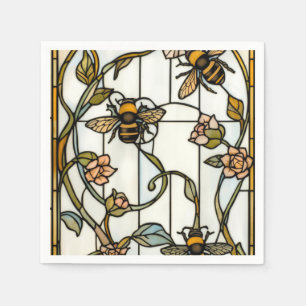 Elegante botanische Art-Nouveau-Bienenglasmalerei Serviette