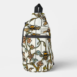 Elegante botanische Art Nouveau-Bienenverglasung Crossbody Bag