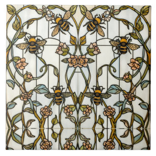 Elegante botanische Art Nouveau-Bienenverglasung Fliese