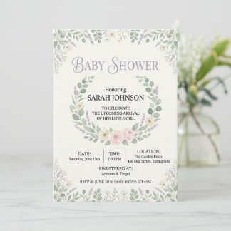 Elegante botanische Babyparty-Einladung | Sanftes Einladung