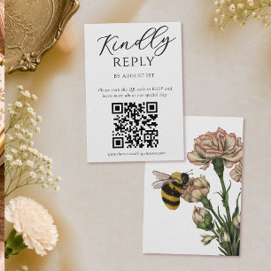 Elegante botanische Biene Hochzeit RSVP QR Code Begleitkarte