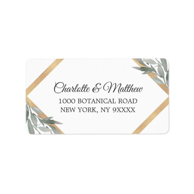 Elegante botanische Blätter Goldhochzeit Adressaufkleber (Vorne)