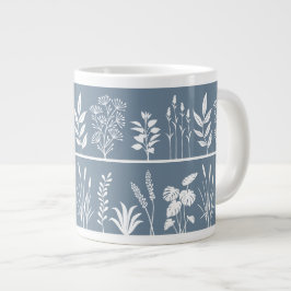 Elegante botanische blaue Pflanzensilhouetten Jumbo-Tasse