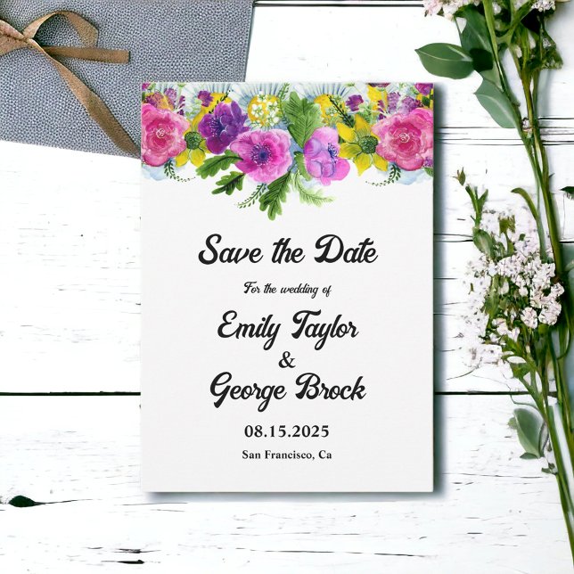 Elegante botanische Blume Blumenhochzeit Save The Date (Von Creator hochgeladen)