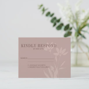 Elegante botanische Blume Dusty Mauve Hochzeit RSVP Karte
