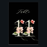 Elegante Botanische Blütennummer 11, schwarz Tischnummer<br><div class="desc">HINTERGRUNDFARBE ÄNDERN | Diese Tischnummer hat eine hellgrüne Zahl,  die mit Aquarellbildern von Blume und Blätter in Rosa,  Pfirsich,  Rot,  Weiß und Grün verziert ist. Diese Tischnummer ist ideal für Hochzeiten,  Abschlüsse,  Babyduschen,  Brautpartys,  Jubiläen und andere Veranstaltungen. Tabelle 11. Bitte Karo alle verfügbaren Nummern.</div>