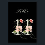 Elegante Botanische Blütennummer 11, schwarz Tischnummer<br><div class="desc">HINTERGRUNDFARBE ÄNDERN | Diese Tischnummer hat eine hellgrüne Zahl,  die mit Aquarellbildern von Blume und Blätter in Rosa,  Pfirsich,  Rot,  Weiß und Grün verziert ist. Diese Tischnummer ist ideal für Hochzeiten,  Abschlüsse,  Babyduschen,  Brautpartys,  Jubiläen und andere Veranstaltungen. Tabelle 11. Bitte Karo alle verfügbaren Nummern.</div>