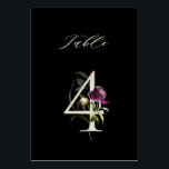 Elegante Botanische Blütennummer 4, schwarz Tischnummer<br><div class="desc">HINTERGRUNDFARBE ÄNDERN | Diese Tischnummer hat eine grüne Zahl mit Aquarellbildern von Blume und Blätter in lila und grün verziert. Diese Tischnummer ist ideal für Hochzeiten,  Abschlüsse,  Babyduschen,  Brautpartys,  Jubiläen und andere Veranstaltungen. Tabelle 4. Bitte Karo alle verfügbaren Nummern.</div>