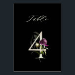 Elegante Botanische Blütennummer 4, schwarz Tischnummer<br><div class="desc">HINTERGRUNDFARBE ÄNDERN | Diese Tischnummer hat eine grüne Zahl mit Aquarellbildern von Blume und Blätter in lila und grün verziert. Diese Tischnummer ist ideal für Hochzeiten,  Abschlüsse,  Babyduschen,  Brautpartys,  Jubiläen und andere Veranstaltungen. Tabelle 4. Bitte Karo alle verfügbaren Nummern.</div>