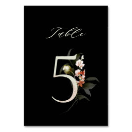 Elegante botanische Blütennummer 5, schwarz Tischnummer