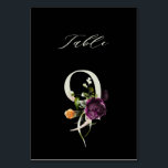 Elegante botanische Blütennummer 9, schwarz Tischnummer<br><div class="desc">HINTERGRUNDFARBE ÄNDERN | Diese Tischnummer hat eine hellgrüne Zahl mit Aquarellbildern von Blume und Blätter in lila,  orange und grün. Diese Tischnummer ist ideal für Hochzeiten,  Abschlüsse,  Babyduschen,  Brautpartys,  Jubiläen und andere Veranstaltungen. Tabelle 9. Bitte Karo alle verfügbaren Nummern.</div>